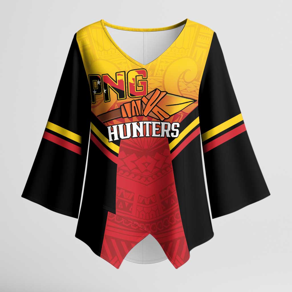 Papua New Guinea Rugby Custom Kimono Sleeve Blouse Go PNG Hunters Polynesian Pattern - Aussie Hoodie
