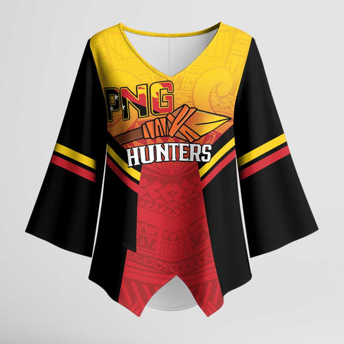 Papua New Guinea Rugby Custom Kimono Sleeve Blouse Go PNG Hunters Polynesian Pattern - Aussie Hoodie