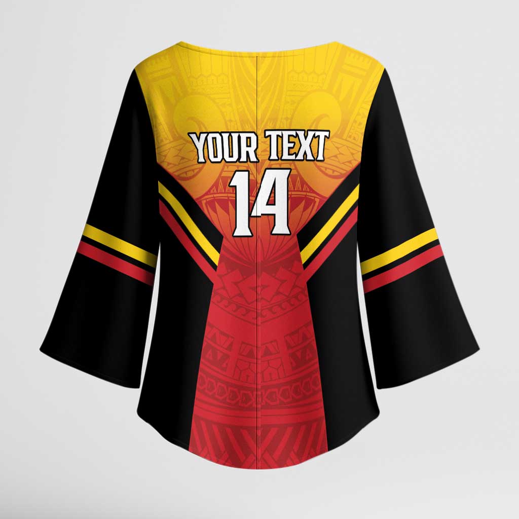 Papua New Guinea Rugby Custom Kimono Sleeve Blouse Go PNG Hunters Polynesian Pattern - Aussie Hoodie