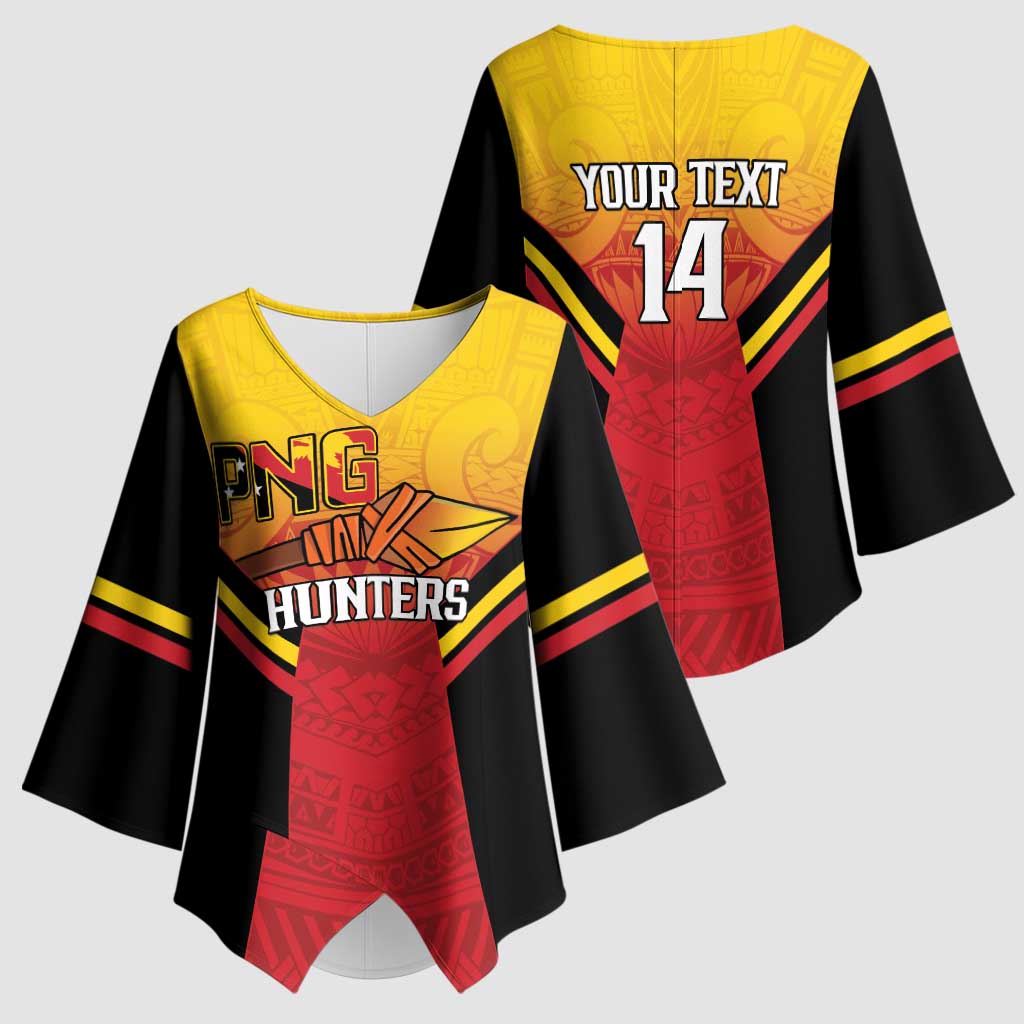 Papua New Guinea Rugby Custom Kimono Sleeve Blouse Go PNG Hunters Polynesian Pattern - Aussie Hoodie