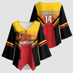 Papua New Guinea Rugby Custom Kimono Sleeve Blouse Go PNG Hunters Polynesian Pattern - Aussie Hoodie