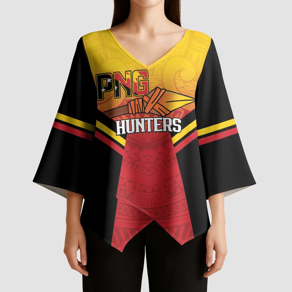 Papua New Guinea Rugby Custom Kimono Sleeve Blouse Go PNG Hunters Polynesian Pattern - Aussie Hoodie