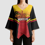 Papua New Guinea Rugby Custom Kimono Sleeve Blouse Go PNG Hunters Polynesian Pattern - Aussie Hoodie