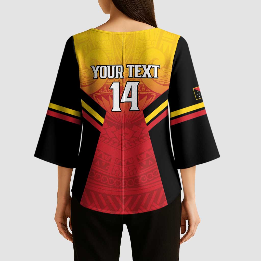 Papua New Guinea Rugby Custom Kimono Sleeve Blouse Go PNG Hunters Polynesian Pattern - Aussie Hoodie