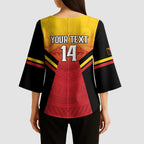 Papua New Guinea Rugby Custom Kimono Sleeve Blouse Go PNG Hunters Polynesian Pattern - Aussie Hoodie