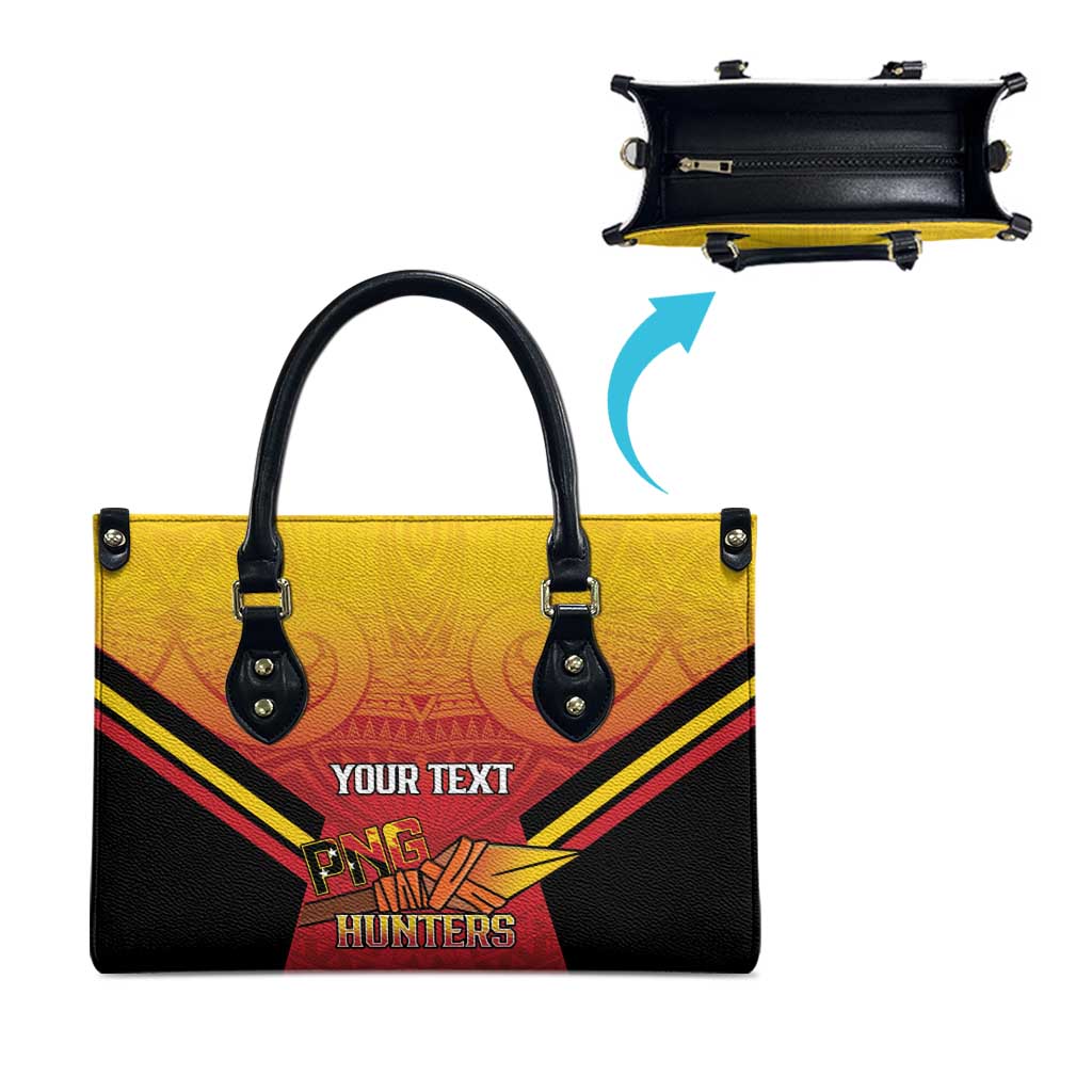Papua New Guinea Rugby Custom Leather Bag Go PNG Hunters Polynesian Pattern - Aussie Hoodie