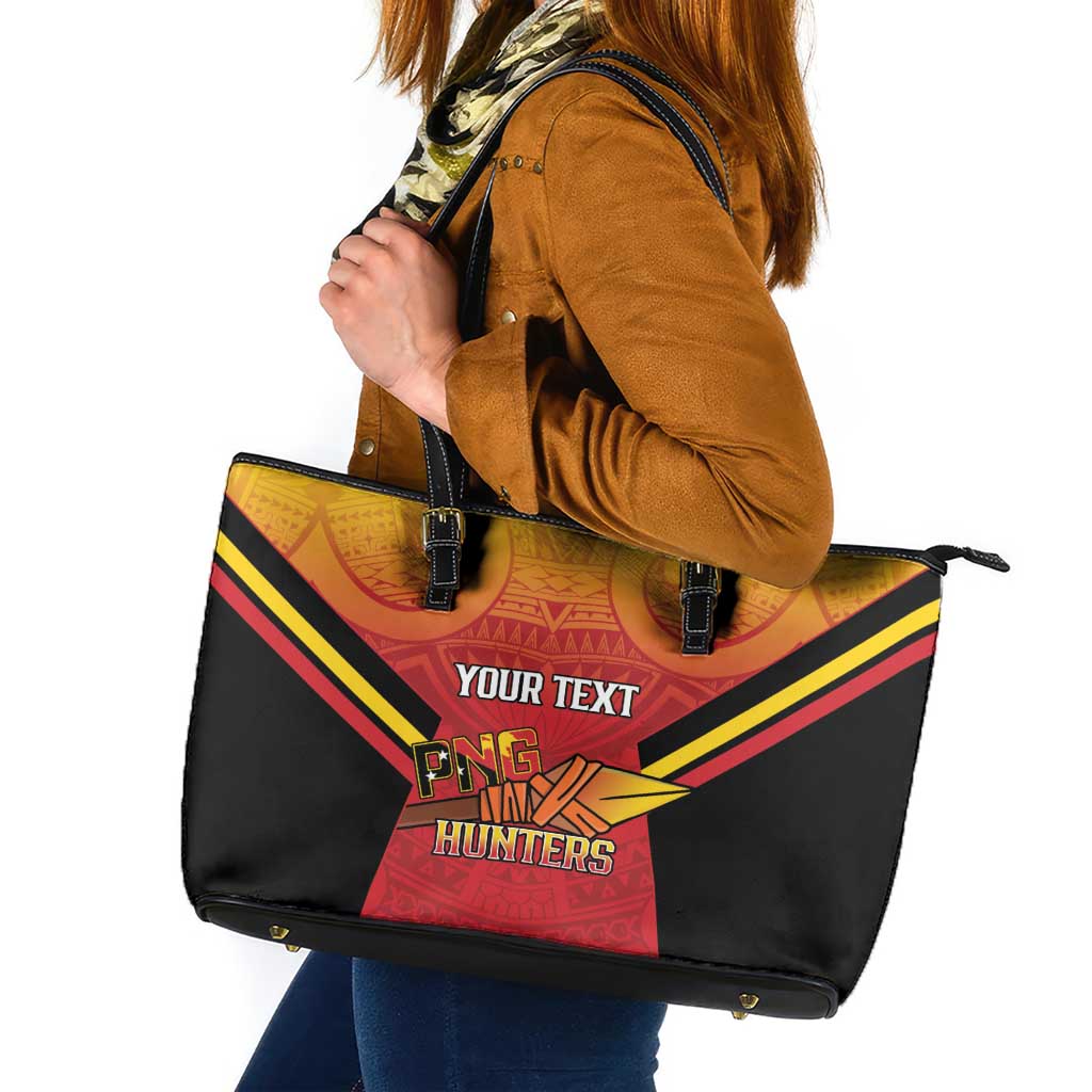 Papua New Guinea Rugby Custom Leather Tote Bag Go PNG Hunters Polynesian Pattern - Aussie Hoodie