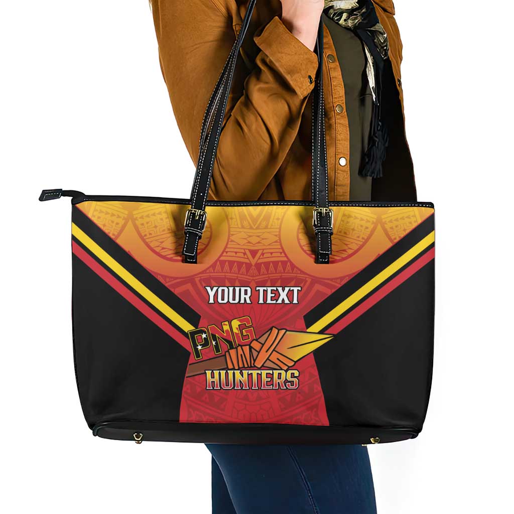 Papua New Guinea Rugby Custom Leather Tote Bag Go PNG Hunters Polynesian Pattern - Aussie Hoodie