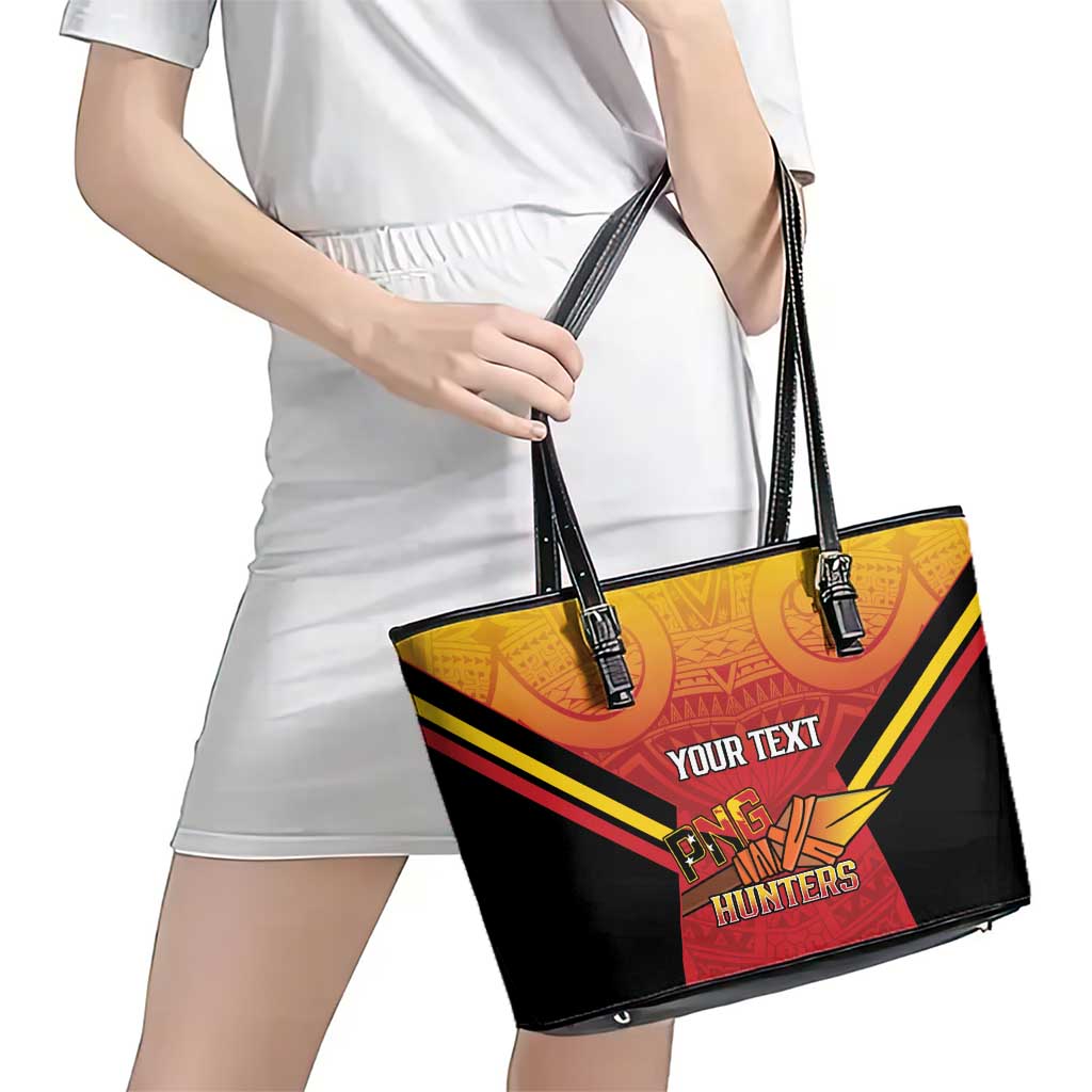 Papua New Guinea Rugby Custom Leather Tote Bag Go PNG Hunters Polynesian Pattern - Aussie Hoodie