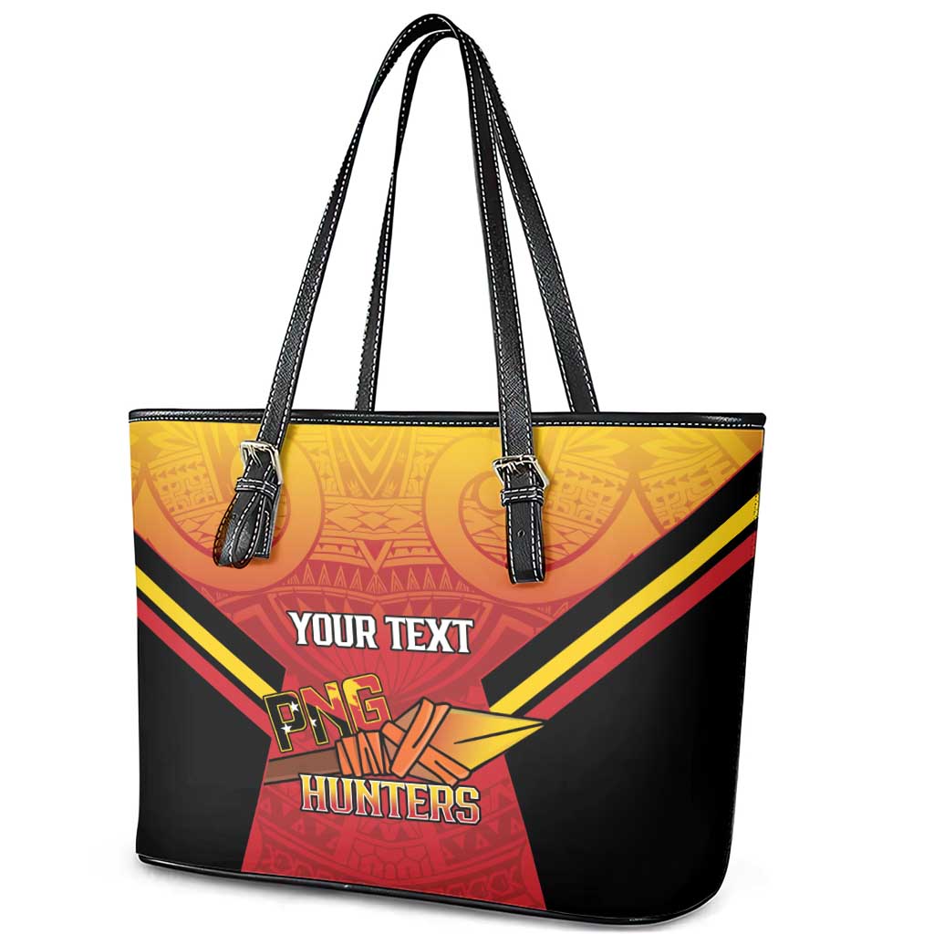 Papua New Guinea Rugby Custom Leather Tote Bag Go PNG Hunters Polynesian Pattern - Aussie Hoodie