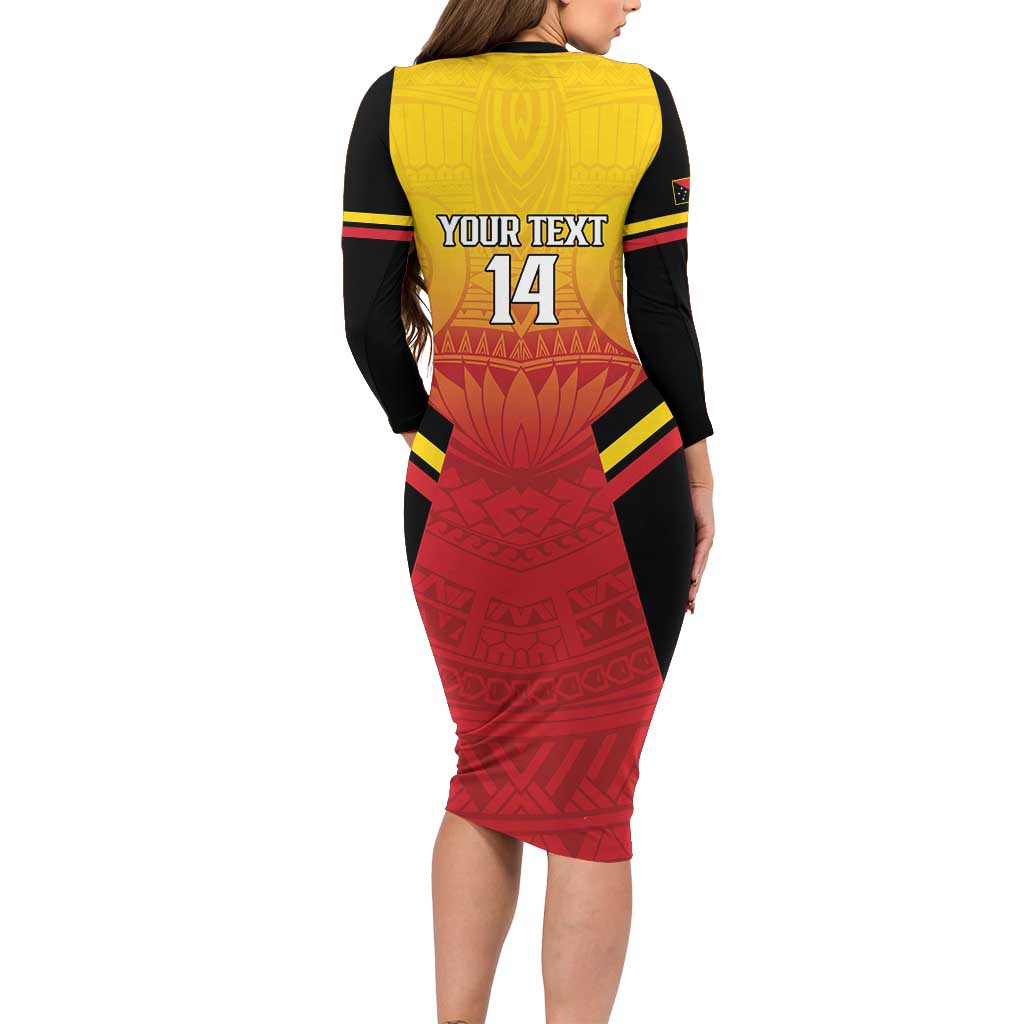 Papua New Guinea Rugby Custom Long Sleeve Bodycon Dress Go PNG Hunters Polynesian Pattern - Aussie Hoodie