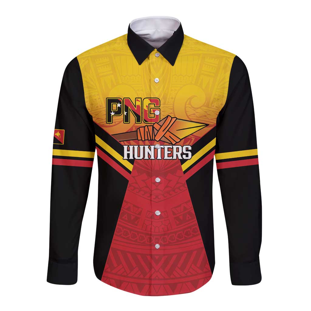 Papua New Guinea Rugby Custom Long Sleeve Button Shirt Go PNG Hunters Polynesian Pattern - Aussie Hoodie