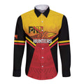 Papua New Guinea Rugby Custom Long Sleeve Button Shirt Go PNG Hunters Polynesian Pattern - Aussie Hoodie