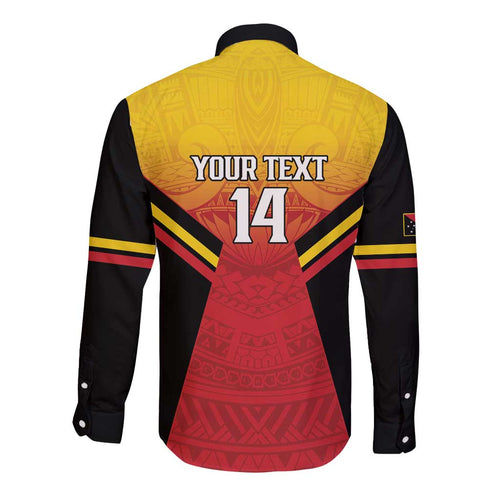 Papua New Guinea Rugby Custom Long Sleeve Button Shirt Go PNG Hunters Polynesian Pattern - Aussie Hoodie