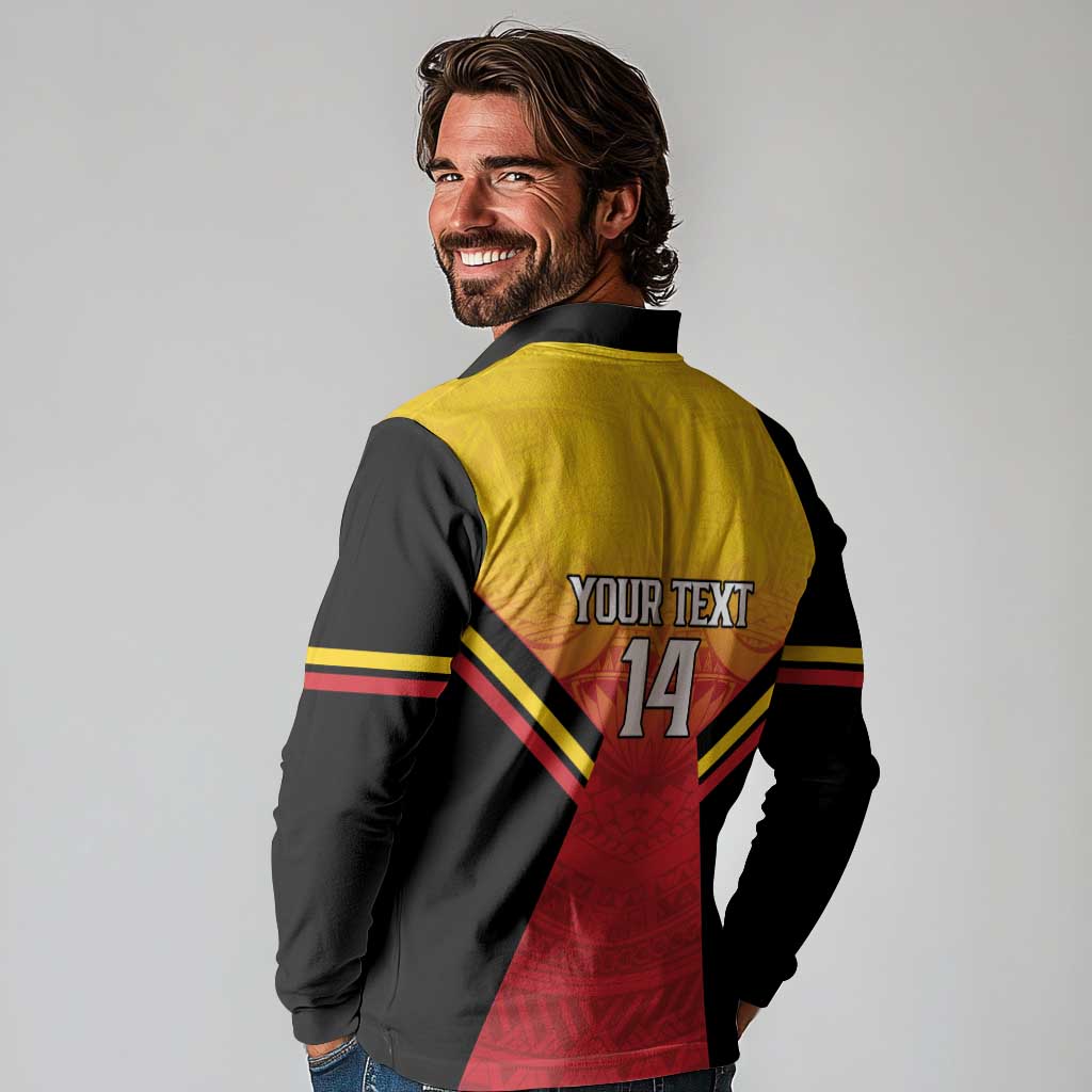 Papua New Guinea Rugby Custom Long Sleeve Polo Shirt Go PNG Hunters Polynesian Pattern - Aussie Hoodie