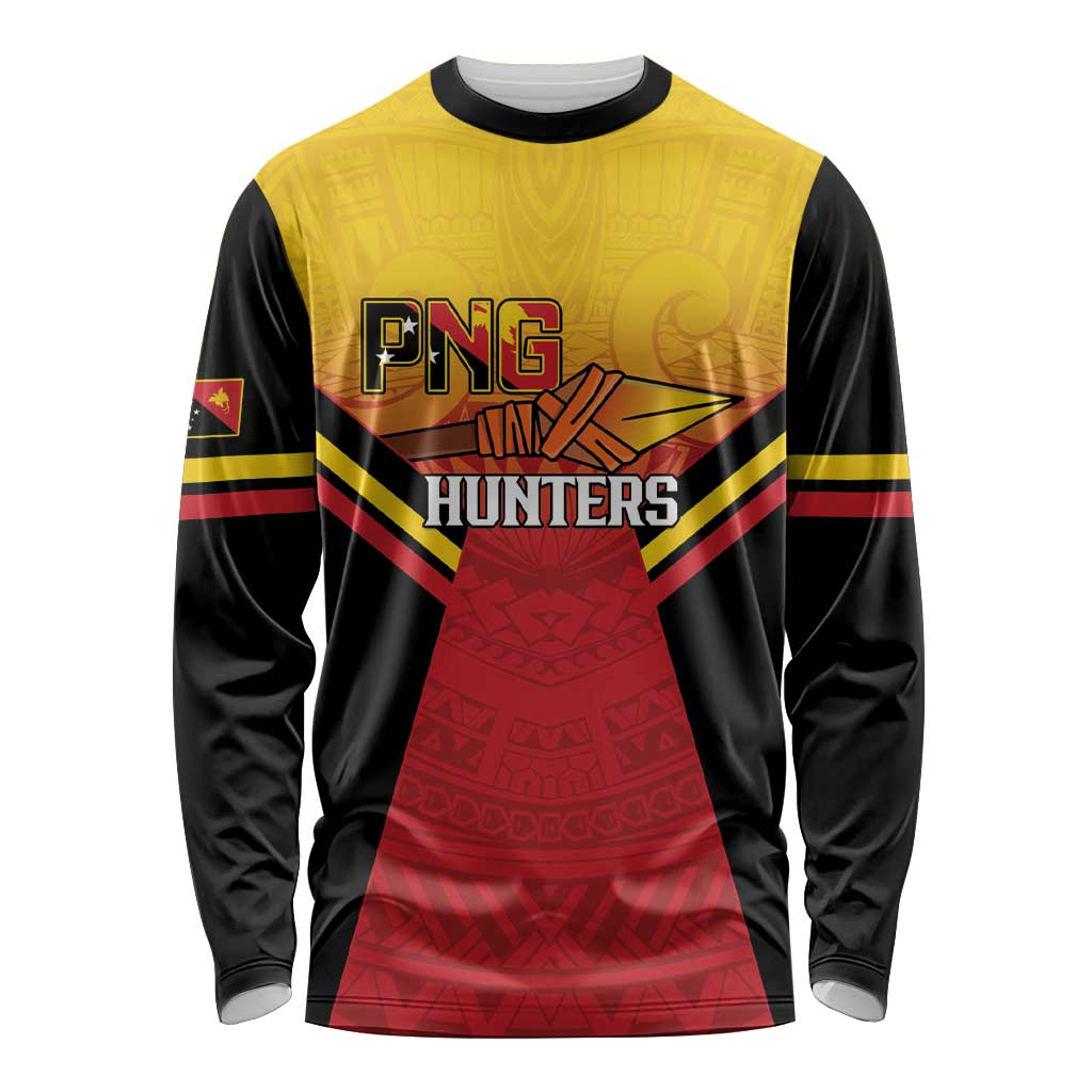 Papua New Guinea Rugby Custom Long Sleeve Shirt Go PNG Hunters Polynesian Pattern - Aussie Hoodie