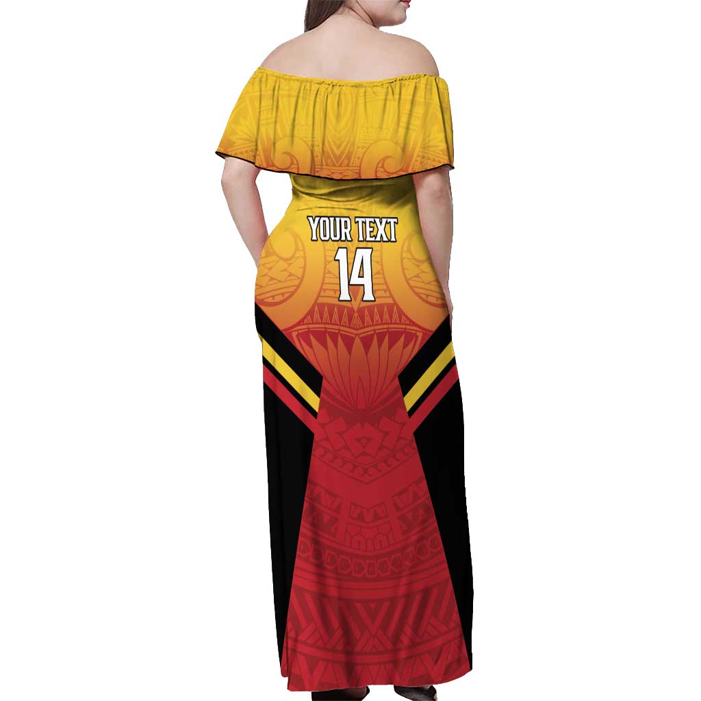 Papua New Guinea Rugby Custom Off Shoulder Maxi Dress Go PNG Hunters Polynesian Pattern - Aussie Hoodie