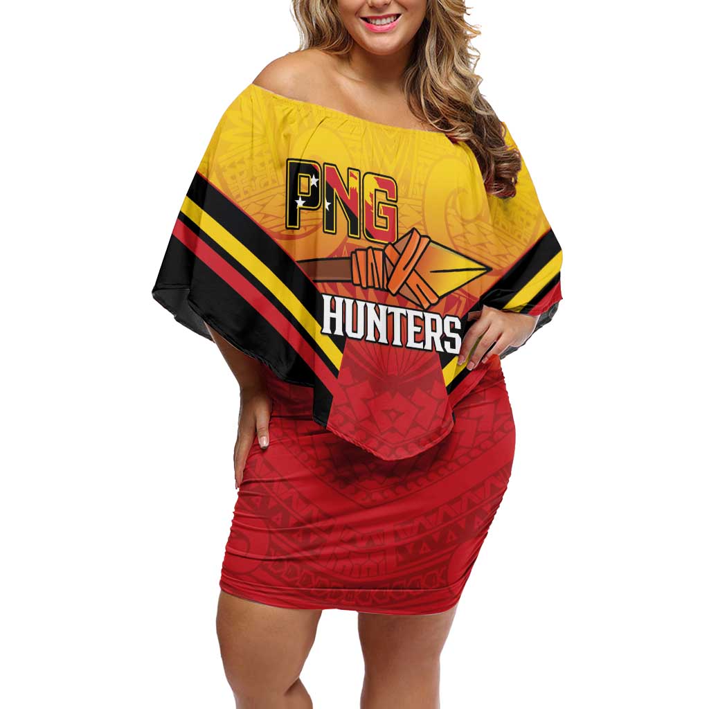 Papua New Guinea Rugby Custom Off Shoulder Short Dress Go PNG Hunters Polynesian Pattern - Aussie Hoodie