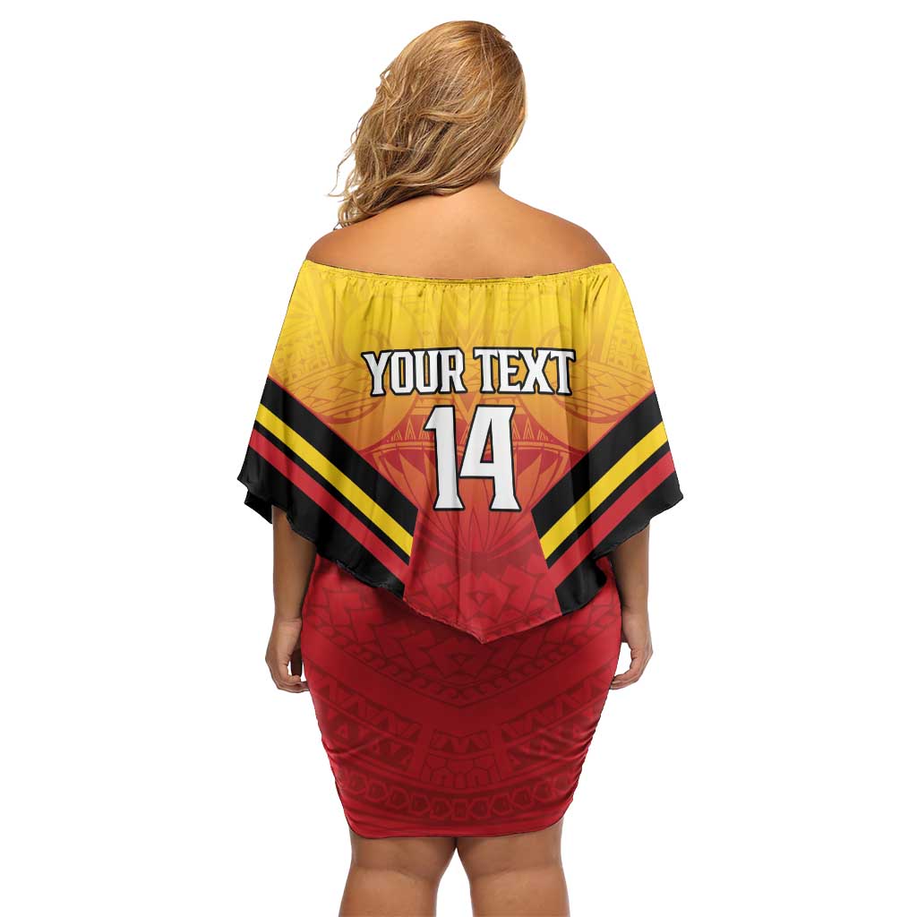 Papua New Guinea Rugby Custom Off Shoulder Short Dress Go PNG Hunters Polynesian Pattern - Aussie Hoodie