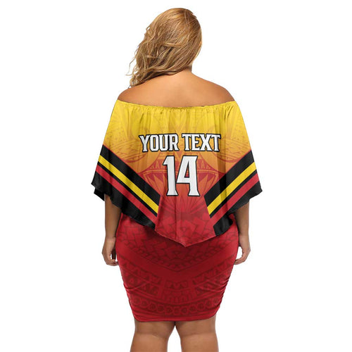Papua New Guinea Rugby Custom Off Shoulder Short Dress Go PNG Hunters Polynesian Pattern - Aussie Hoodie