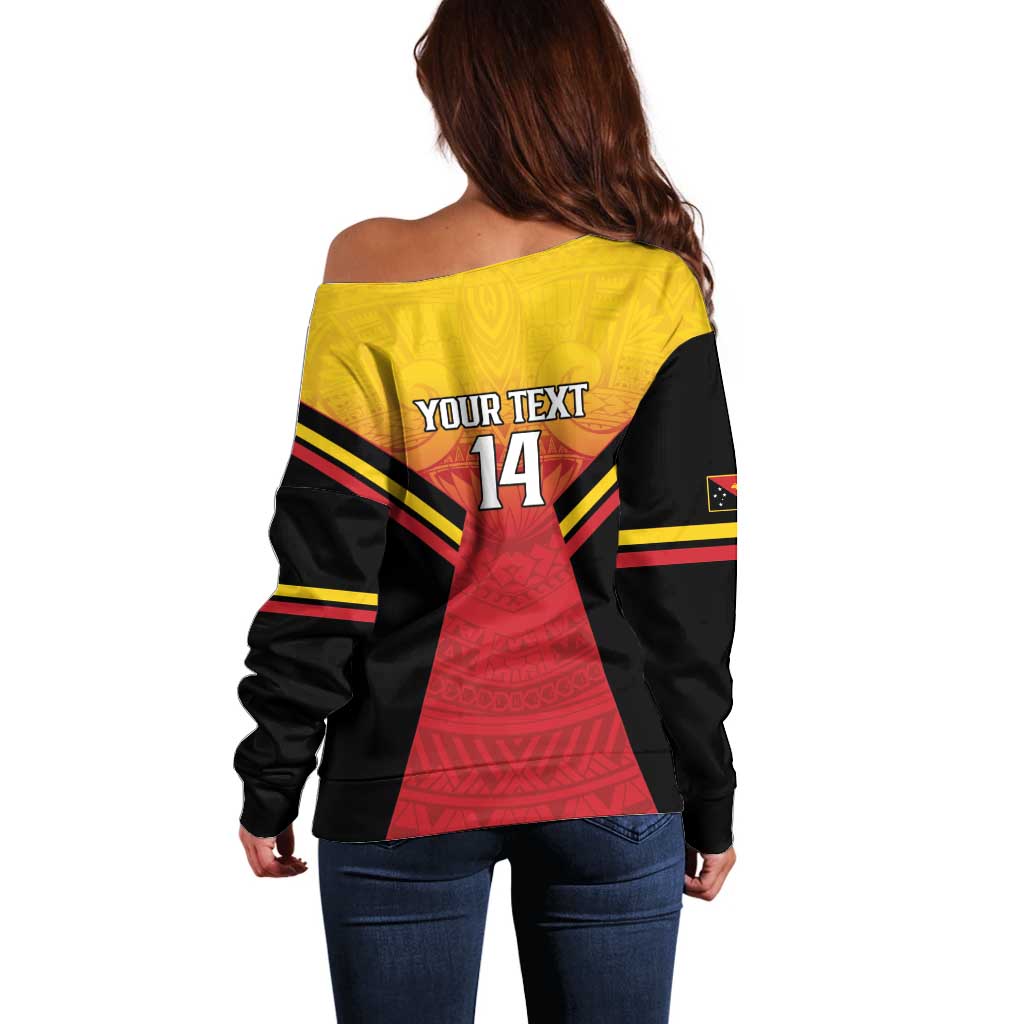Papua New Guinea Rugby Custom Off Shoulder Sweater Go PNG Hunters Polynesian Pattern - Aussie Hoodie