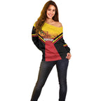 Papua New Guinea Rugby Custom Off Shoulder Sweater Go PNG Hunters Polynesian Pattern - Aussie Hoodie