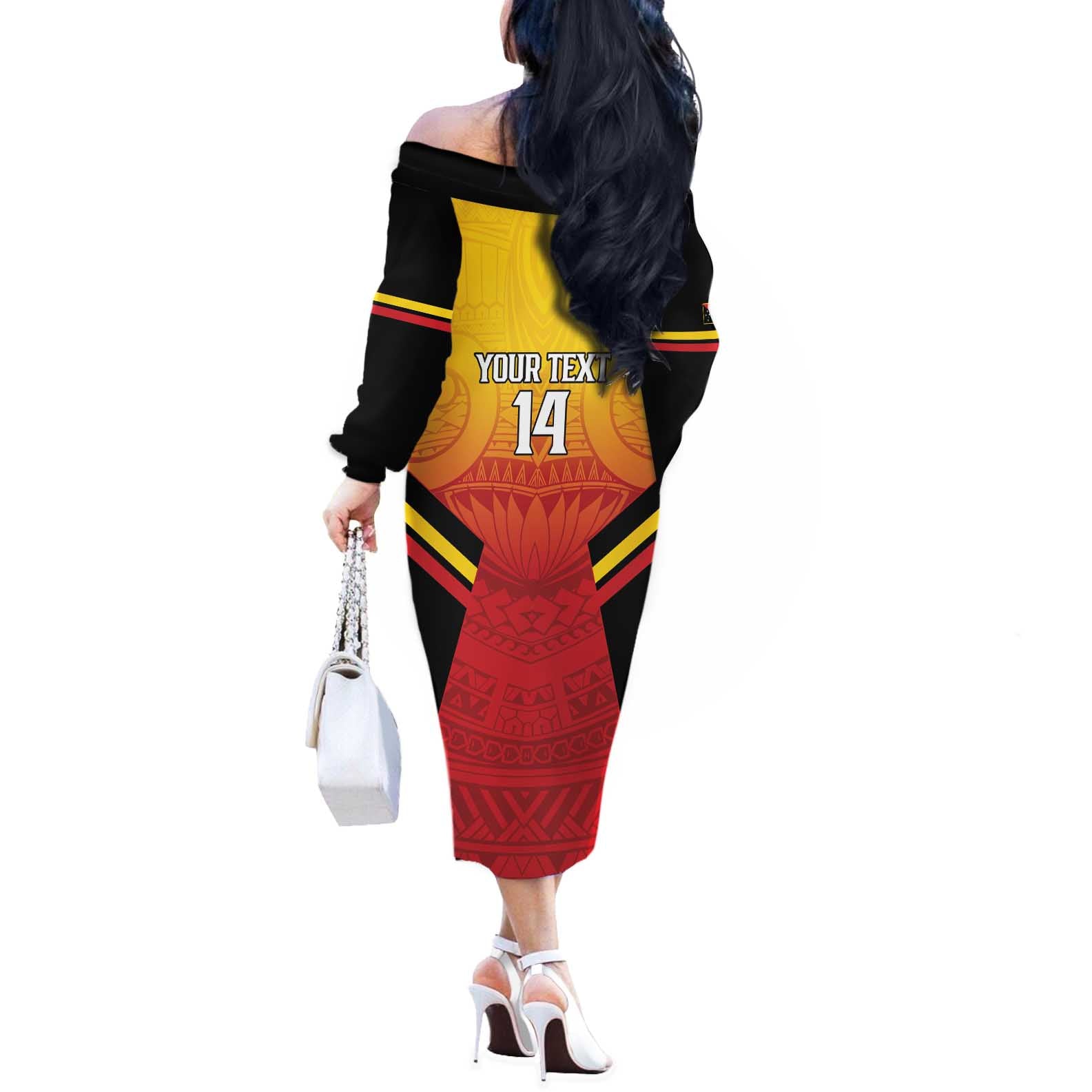 Papua New Guinea Rugby Custom Off The Shoulder Long Sleeve Dress Go PNG Hunters Polynesian Pattern - Aussie Hoodie