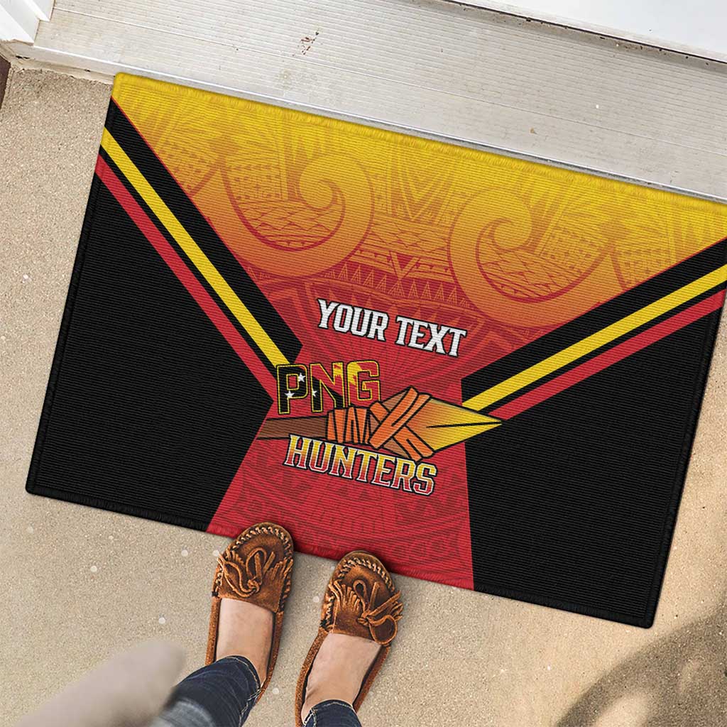 Papua New Guinea Rugby Custom Rubber Doormat Go PNG Hunters Polynesian Pattern - Aussie Hoodie