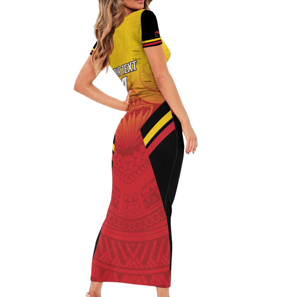 Papua New Guinea Rugby Custom Short Sleeve Bodycon Dress Go PNG Hunters Polynesian Pattern - Aussie Hoodie
