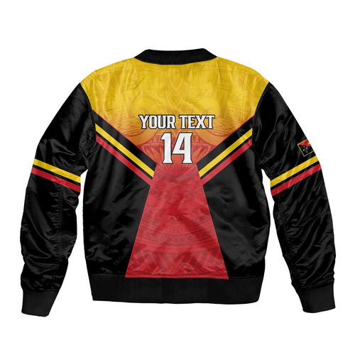 Papua New Guinea Rugby Custom Sleeve Zip Bomber Jacket Go PNG Hunters Polynesian Pattern - Aussie Hoodie