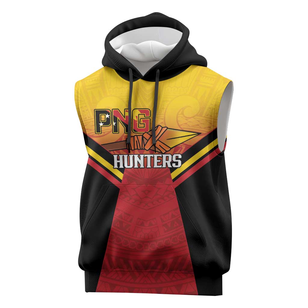Papua New Guinea Rugby Custom Sleeveless Hoodie Go PNG Hunters Polynesian Pattern - Aussie Hoodie