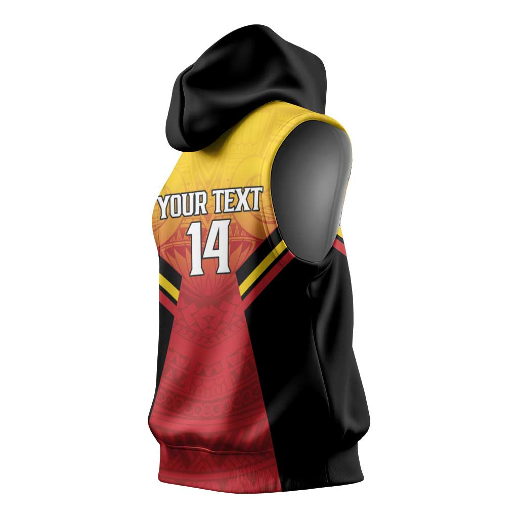 Papua New Guinea Rugby Custom Sleeveless Hoodie Go PNG Hunters Polynesian Pattern - Aussie Hoodie