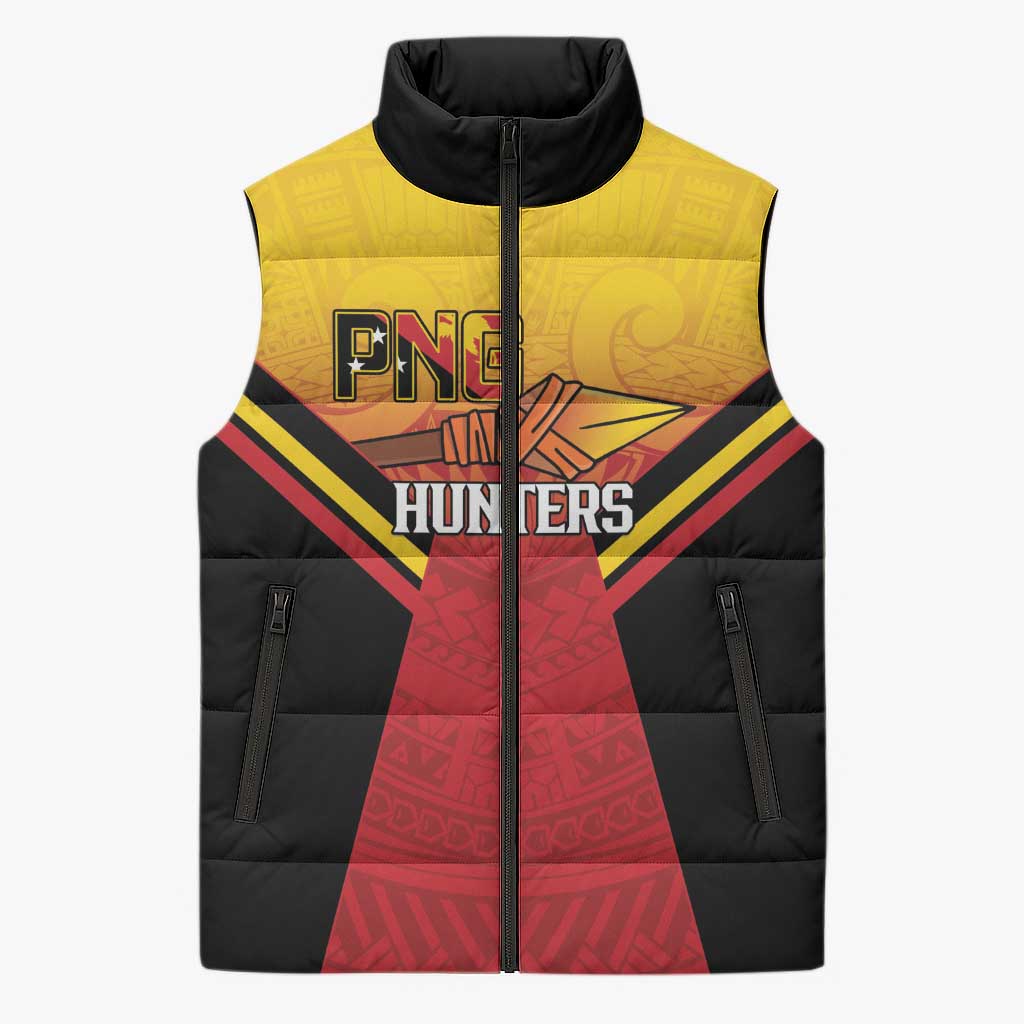 Papua New Guinea Rugby Custom Sleeveless Puffer Jacket Go PNG Hunters Polynesian Pattern - Aussie Hoodie