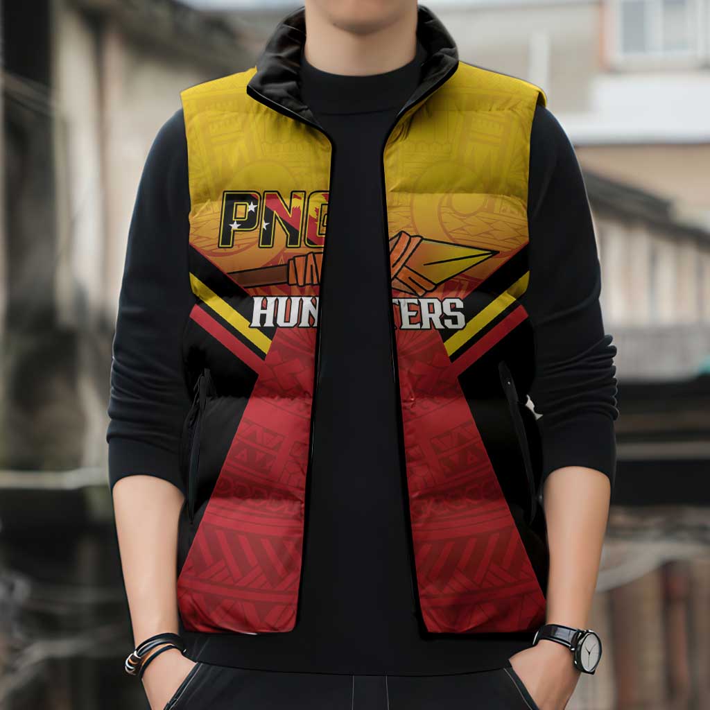 Papua New Guinea Rugby Custom Sleeveless Puffer Jacket Go PNG Hunters Polynesian Pattern - Aussie Hoodie