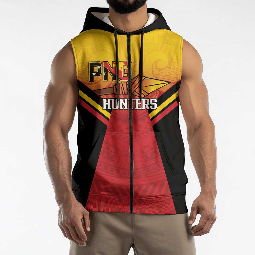 Papua New Guinea Rugby Custom Sleeveless Zip Hoodie Go PNG Hunters Polynesian Pattern LT14