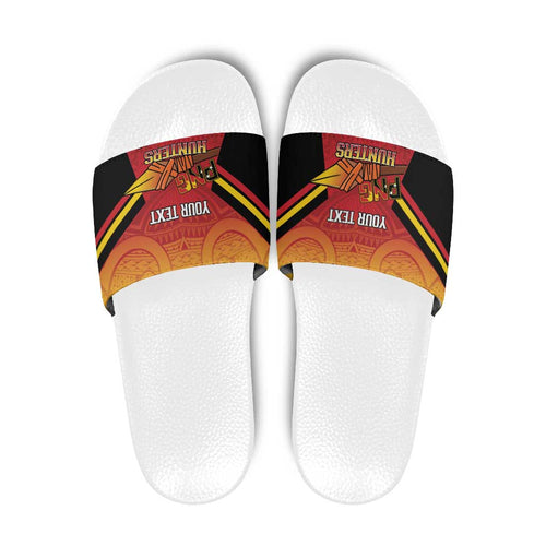 Papua New Guinea Rugby Custom Slide Sandals Go PNG Hunters Polynesian Pattern - Aussie Hoodie