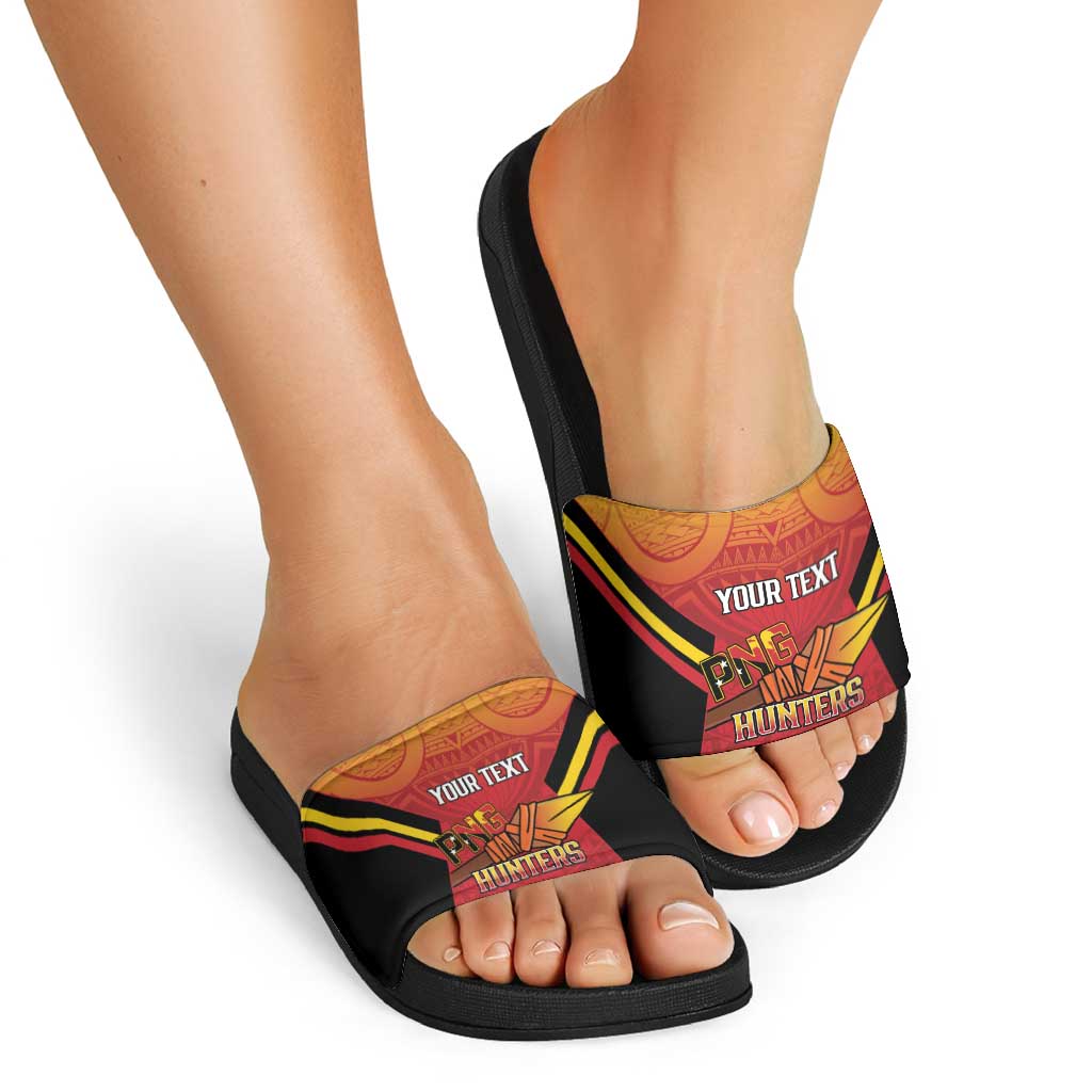 Papua New Guinea Rugby Custom Slide Sandals Go PNG Hunters Polynesian Pattern - Aussie Hoodie