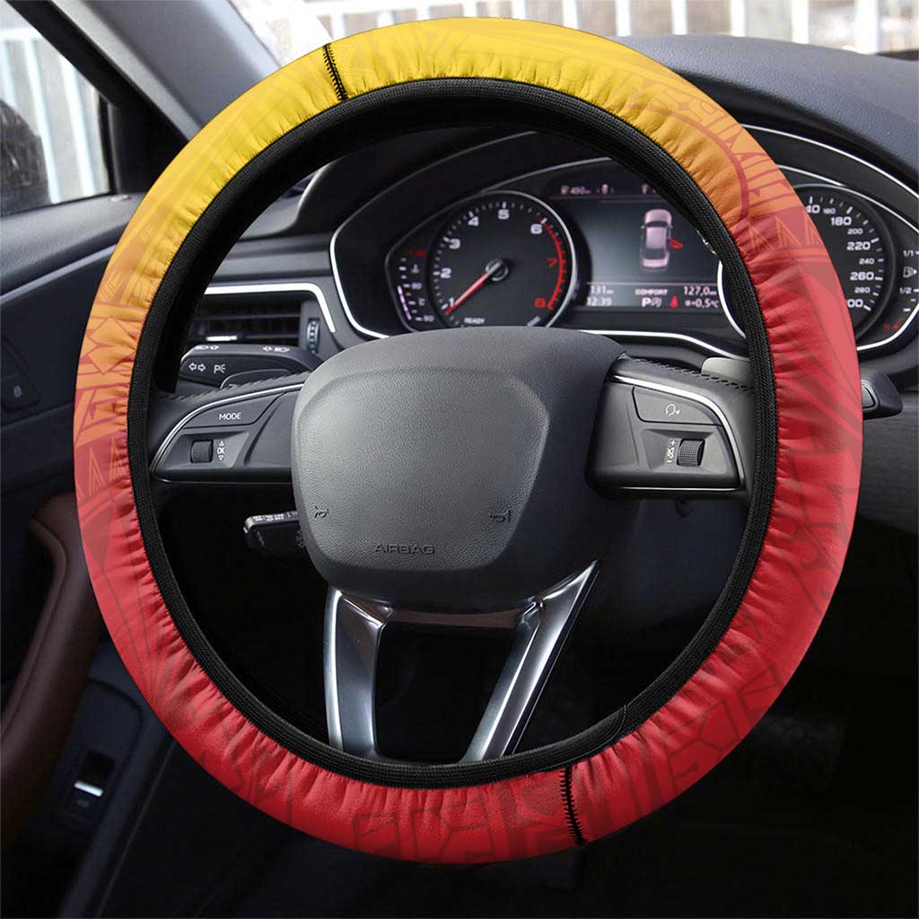 Papua New Guinea Rugby Steering Wheel Cover Go PNG Hunters Polynesian Pattern - Aussie Hoodie