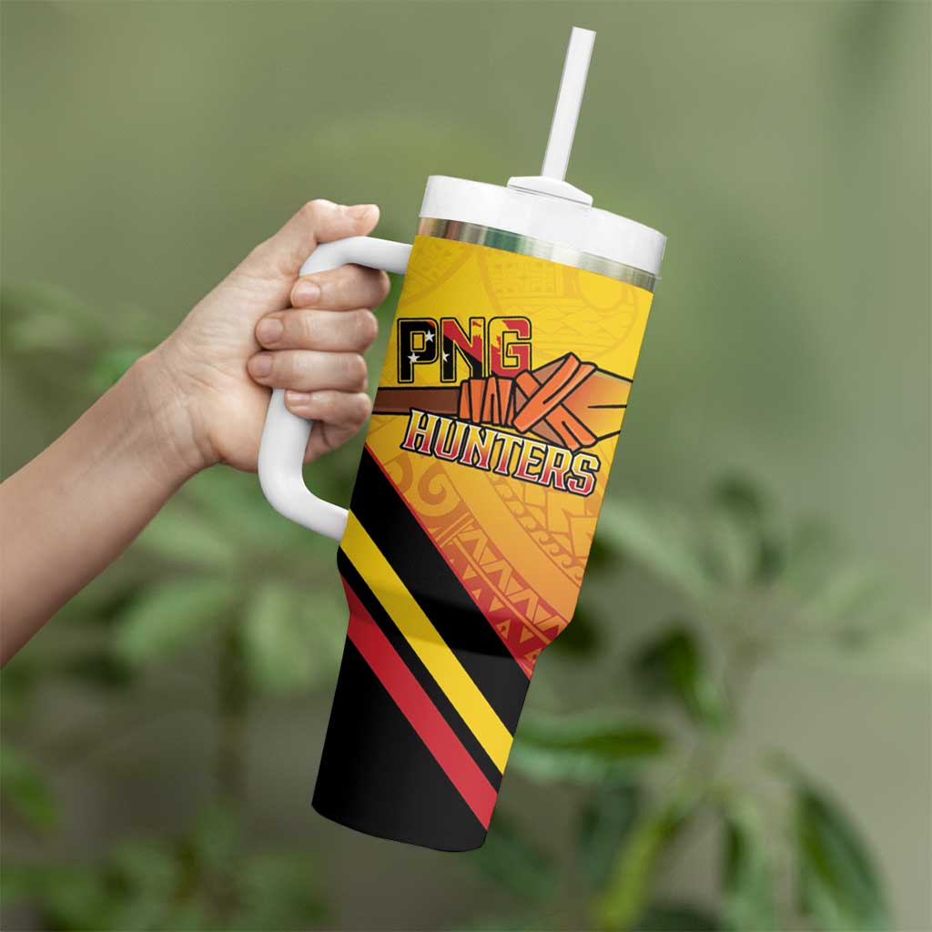 Papua New Guinea Rugby Custom Tumbler With Handle Go PNG Hunters Polynesian Pattern - Aussie Hoodie