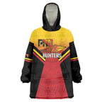 Papua New Guinea Rugby Custom Wearable Blanket Hoodie Go PNG Hunters Polynesian Pattern - Aussie Hoodie
