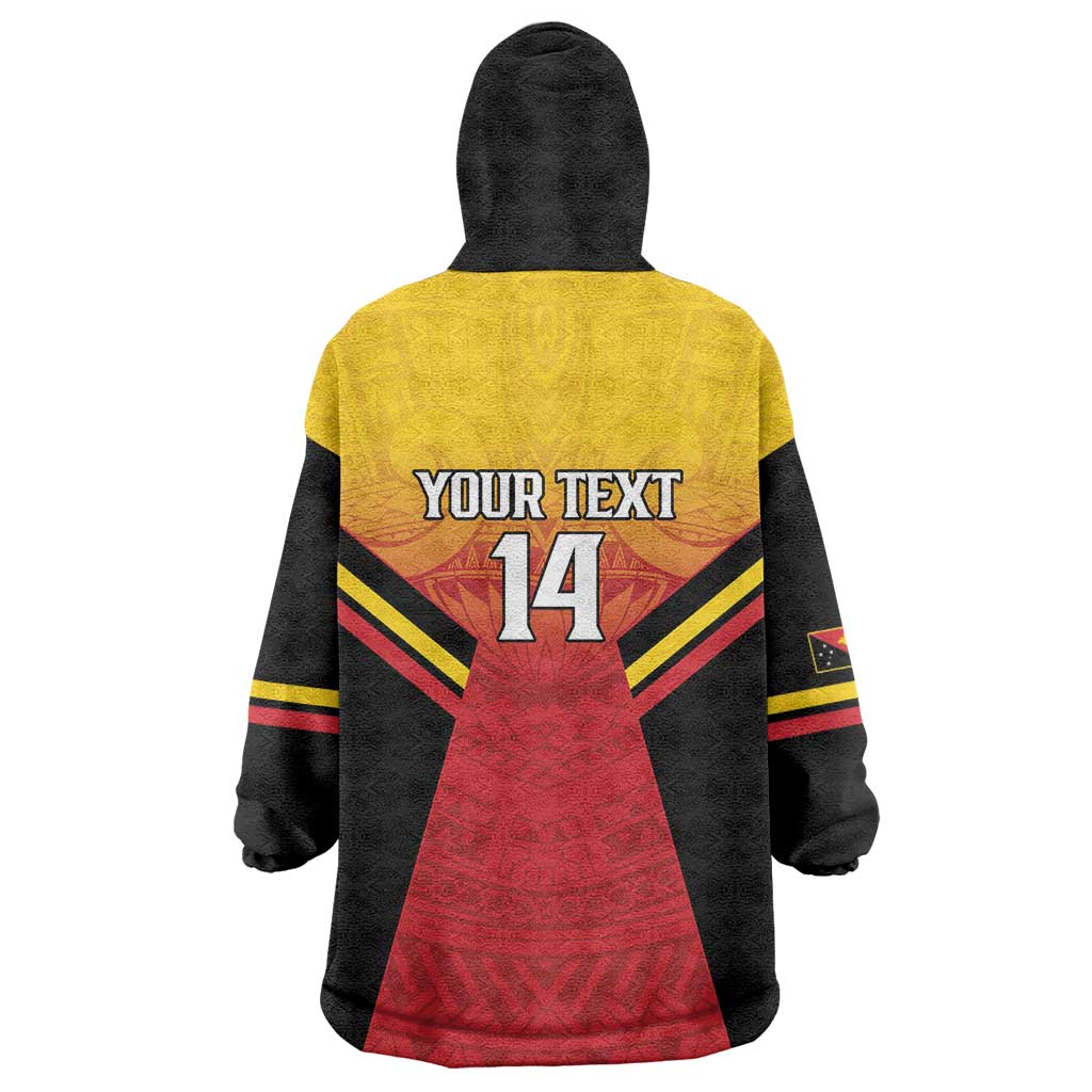 Papua New Guinea Rugby Custom Wearable Blanket Hoodie Go PNG Hunters Polynesian Pattern - Aussie Hoodie