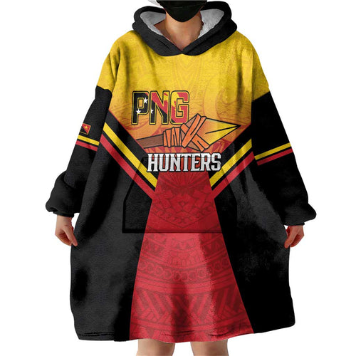 Papua New Guinea Rugby Custom Wearable Blanket Hoodie Go PNG Hunters Polynesian Pattern - Aussie Hoodie