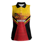 Papua New Guinea Rugby Custom Women Sleeveless Polo Shirt Go PNG Hunters Polynesian Pattern - Aussie Hoodie