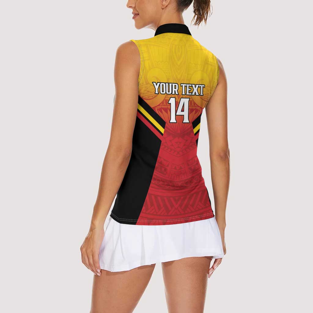 Papua New Guinea Rugby Custom Women Sleeveless Polo Shirt Go PNG Hunters Polynesian Pattern - Aussie Hoodie
