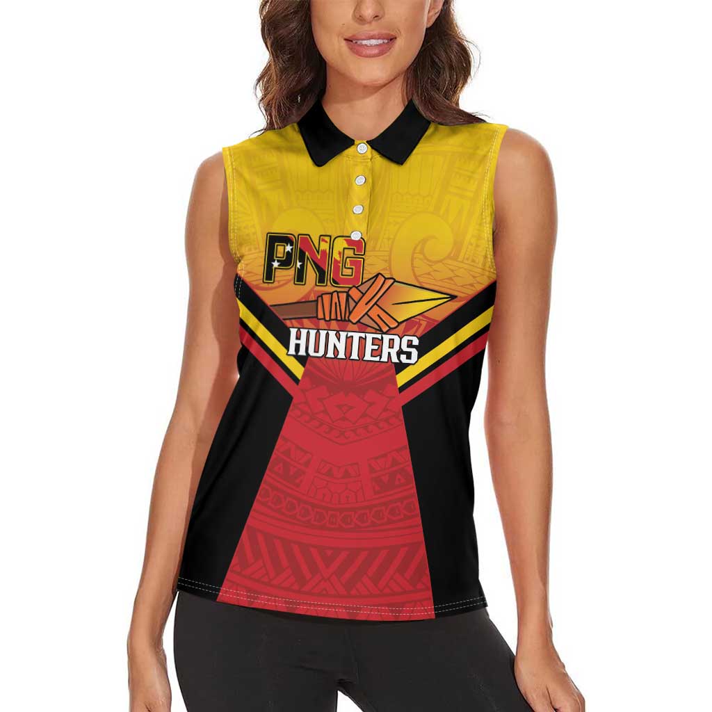 Papua New Guinea Rugby Custom Women Sleeveless Polo Shirt Go PNG Hunters Polynesian Pattern - Aussie Hoodie