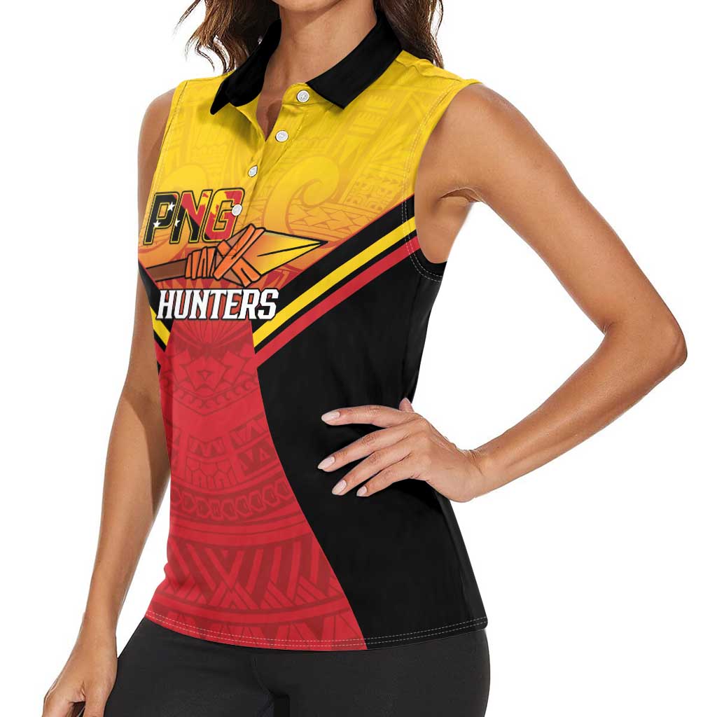 Papua New Guinea Rugby Custom Women Sleeveless Polo Shirt Go PNG Hunters Polynesian Pattern - Aussie Hoodie