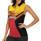 Papua New Guinea Rugby Custom Women Sleeveless Polo Shirt Go PNG Hunters Polynesian Pattern - Aussie Hoodie
