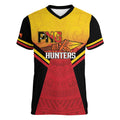 Papua New Guinea Rugby Custom Women V-Neck T-Shirt Go PNG Hunters Polynesian Pattern - Aussie Hoodie