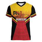 Papua New Guinea Rugby Custom Women V-Neck T-Shirt Go PNG Hunters Polynesian Pattern - Aussie Hoodie