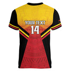 Papua New Guinea Rugby Custom Women V-Neck T-Shirt Go PNG Hunters Polynesian Pattern - Aussie Hoodie